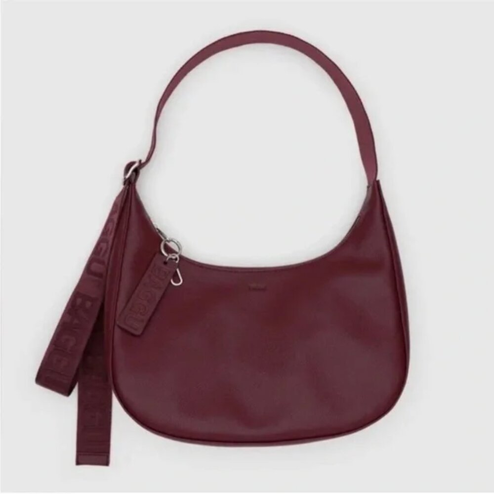 NEW BAGGU Leather Medium Crescent Bag Mahogany